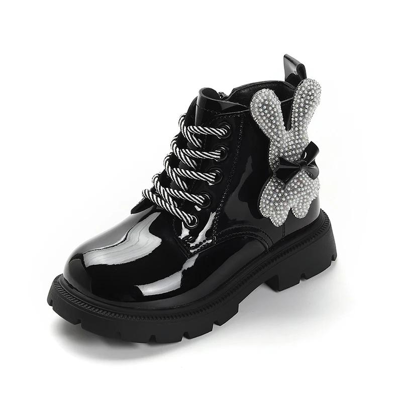 Детские ботинки для девочки Глянцевая кожа ПУ Принцесса Платформа Ботильоны Модные Универсальные Детские Подиумные Ботинки Милые Милые Зайчик