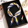 Spring and summer new pearl magnetic buckle printed silk scarf fashionable versatile satin lazy small scarf travel scarf