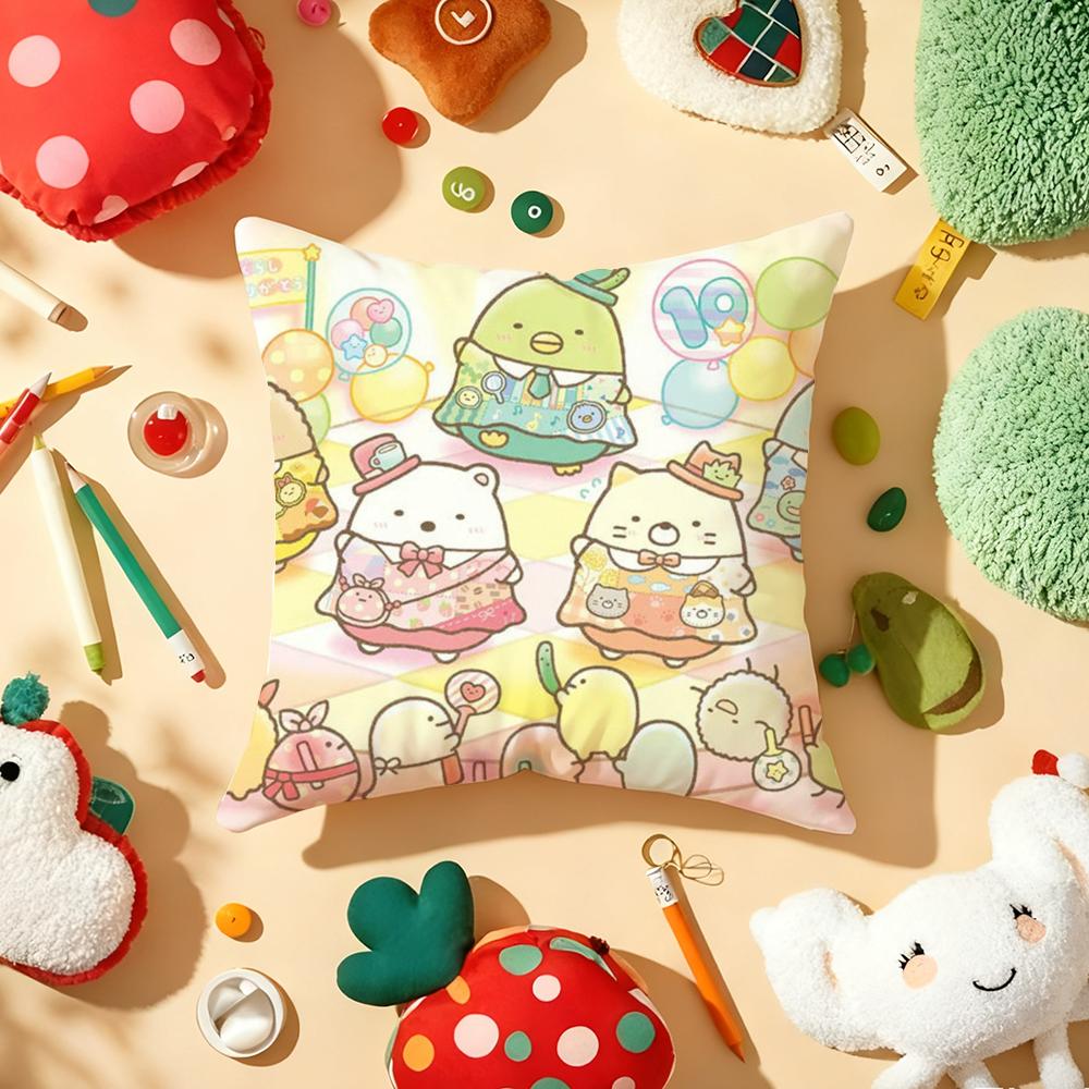 Cushion Cover Plush Fabric Soft Double-Sided Printed Sofa Warm Winter Home Gift Pillow Cover Cute S-Sumikko G-Gurashi