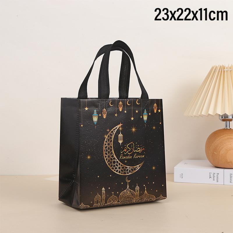 4 шт. Сумка-шоппер из нетканого материала Ramadan Kareem, с принтом Eid Mubarak, водонепроницаемый упаковочный пакет, декор для Рамадана 2025, мусульманский исламский декор для вечеринки