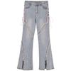 Women's 2024 Split Flare Jeans with Strap Design - American Style, Spring & Fall Casuals