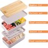 White Double Layer Wood Grain Bento Box Microwave Safe Large Capacity Lunch Container without Thermal Bag