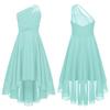 Kids Girls One Shoulder Sleeveless Bridesmaid Dress High Waist Party Dress for Evening Proms Gowns
