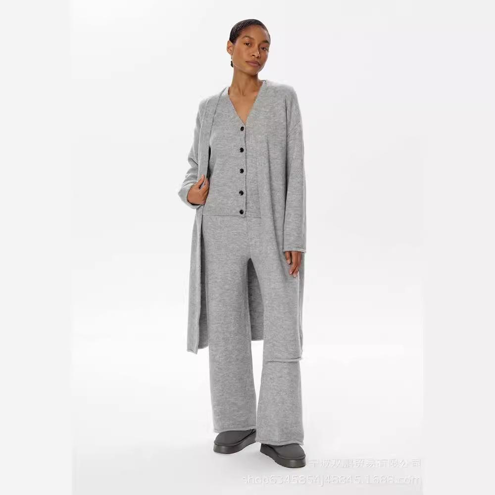 2026 New Fall Winter Women's 3 Piece Knit Sweater Set OL Casual Cardigan Vest Pants Outfit