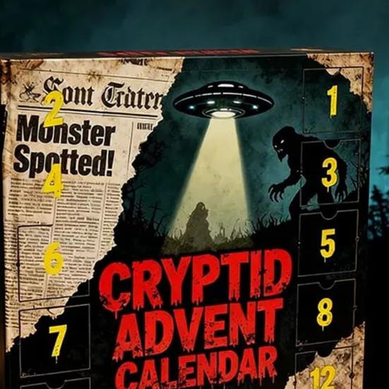 2025 Cryptid Advent Calendar 24 Days Paranormal Countdown Christmas Decoration with 24 Collectible 2D/3D Mythical Creature Ornaments