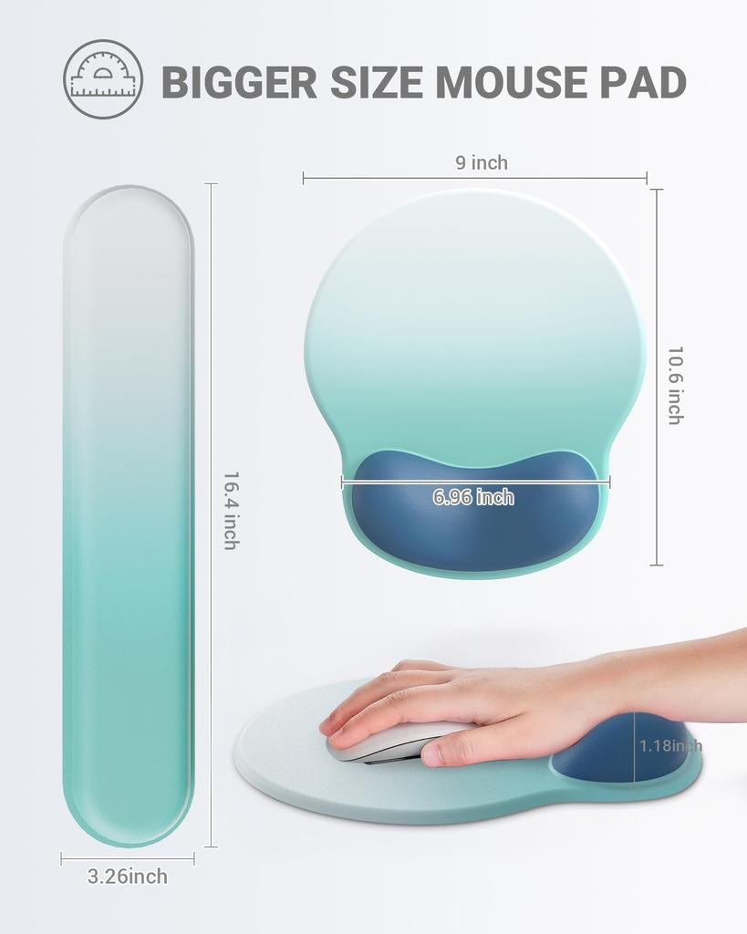 Laborio Mouse Pad with Integrated Wrist Ergonomic Wrist Support Rest, (Gradient White/Blue Set)