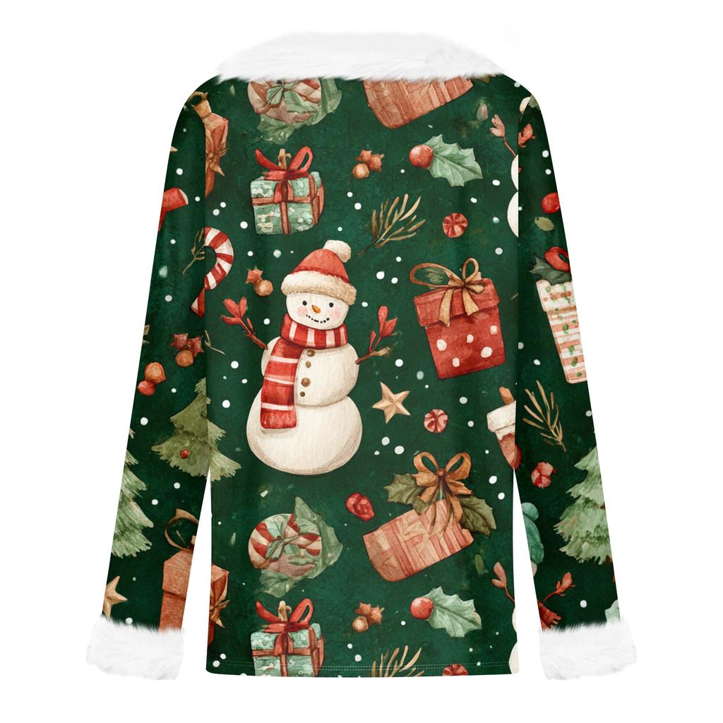 Женский повседневный модный топ с длинным рукавом и фланелевым воротником с рождественским принтом