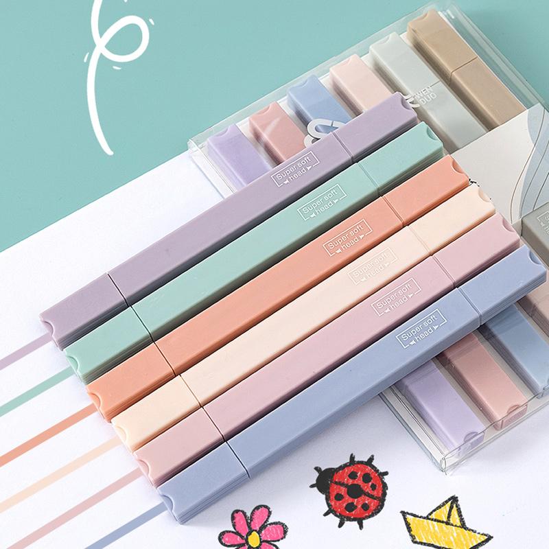 6 шт./компл. ручки-маркеры с двойной головкой, художественный маркер Kawaii, круглая форма, цветная ручка в стиле манга, канцелярские принадлежности, студенческие принадлежности для самостоятельного изготовления