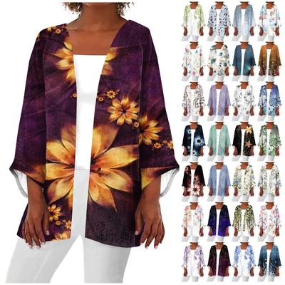 Женская повседневная модная легкая куртка средней длины с принтом в стиле ретро, ​​кардиган