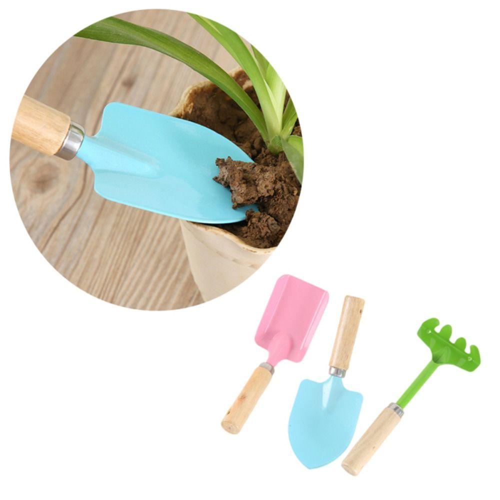 3Pcs Trowel Rake Shovel Children Garden Tool with Wooden Handle Small Shovel Rake Kit Yard