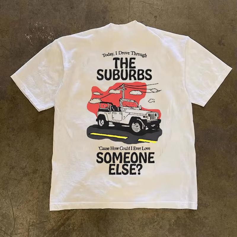 Новая футболка из чистого хлопка с принтом Suburbs Jeep, повседневная, с коротким рукавом, мужская, для ежедневной носки, для вечеринок, для дома, для общения, однотонная, винтажная уличная одежда