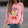 Women's Fashion Casual Long Sleeve Solid Color Christmas Printed Round Neck Top Sweatshirt