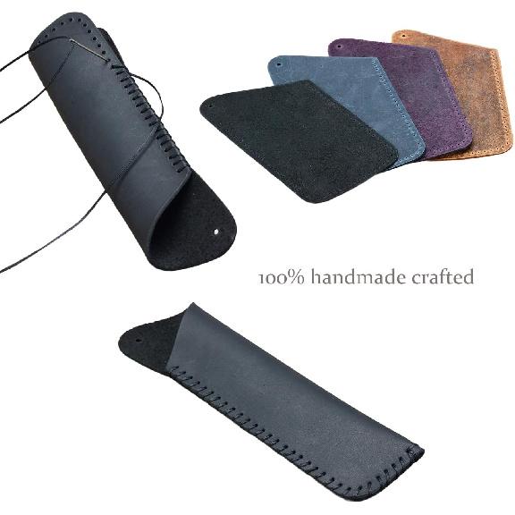 Handmade Leather Double Pen Case Crazy Horse Leather Fountain Pen Pouch Protective Sleeve Cover
