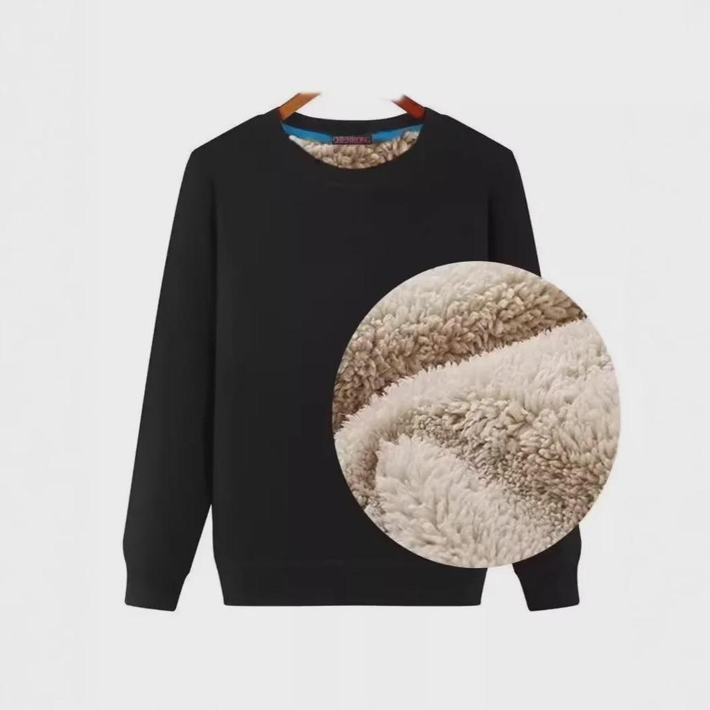 Мужской зимний бархатный свитер из овчины с круглым вырезом - плотная, красивая и свободная куртка с длинными рукавами