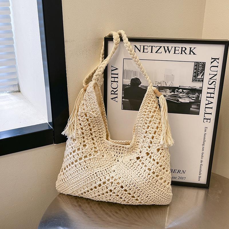 Вязаная сумка большой вместимости женская летняя новая универсальная на плечо, сумка-мессенджер премиум-класса для морского побережья, пляжная сумка