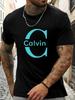 Футболка с коротким рукавом Calvin Мужская 100% Хлопок С рисунком Летняя С круглым вырезом Дышащая Повседневная Модная Крутая Футболка