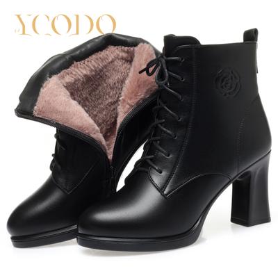 Женские осенние и зимние удобные кожаные ботинки на высоком каблуке, модные женские ботинки Marton