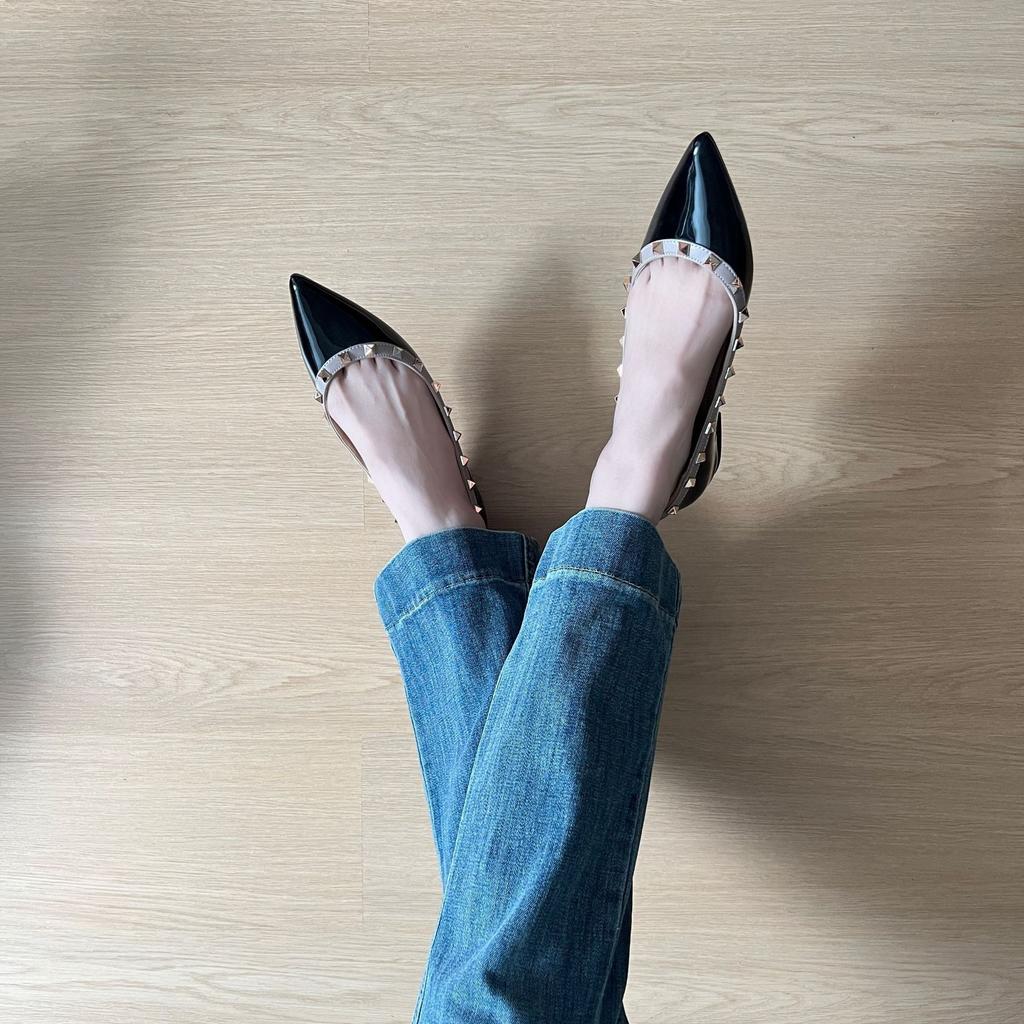 Pointed Rivet Single Shoes~ 5 Cm Height Increase French Shallow Mouth Soft Patent Leather Temperament Commuting Versatile Inner Height Increase
