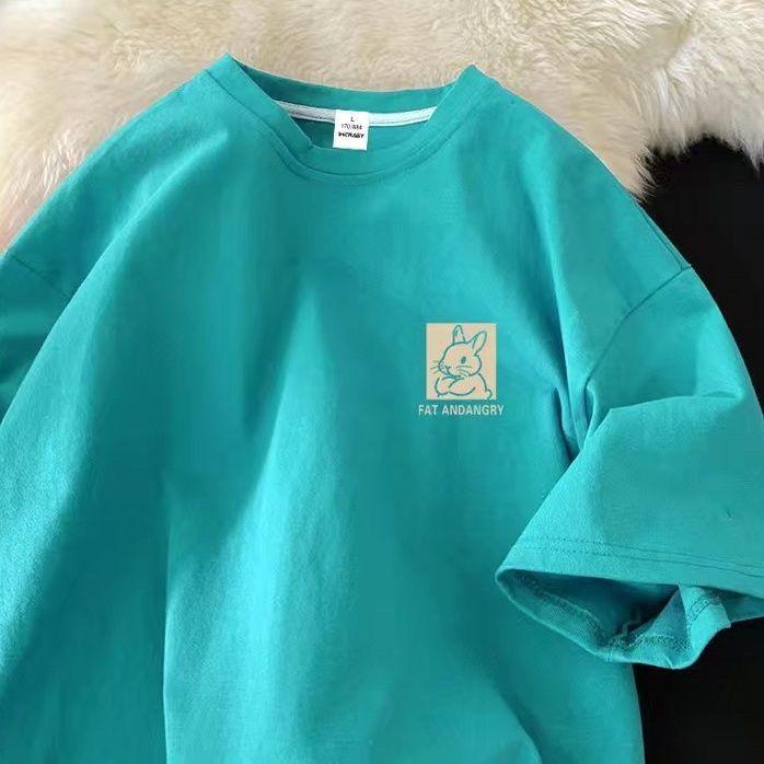 Хлопковая футболка с короткими рукавами и кроликом, женская летняя новая свободная футболка с пятиминутными рукавами