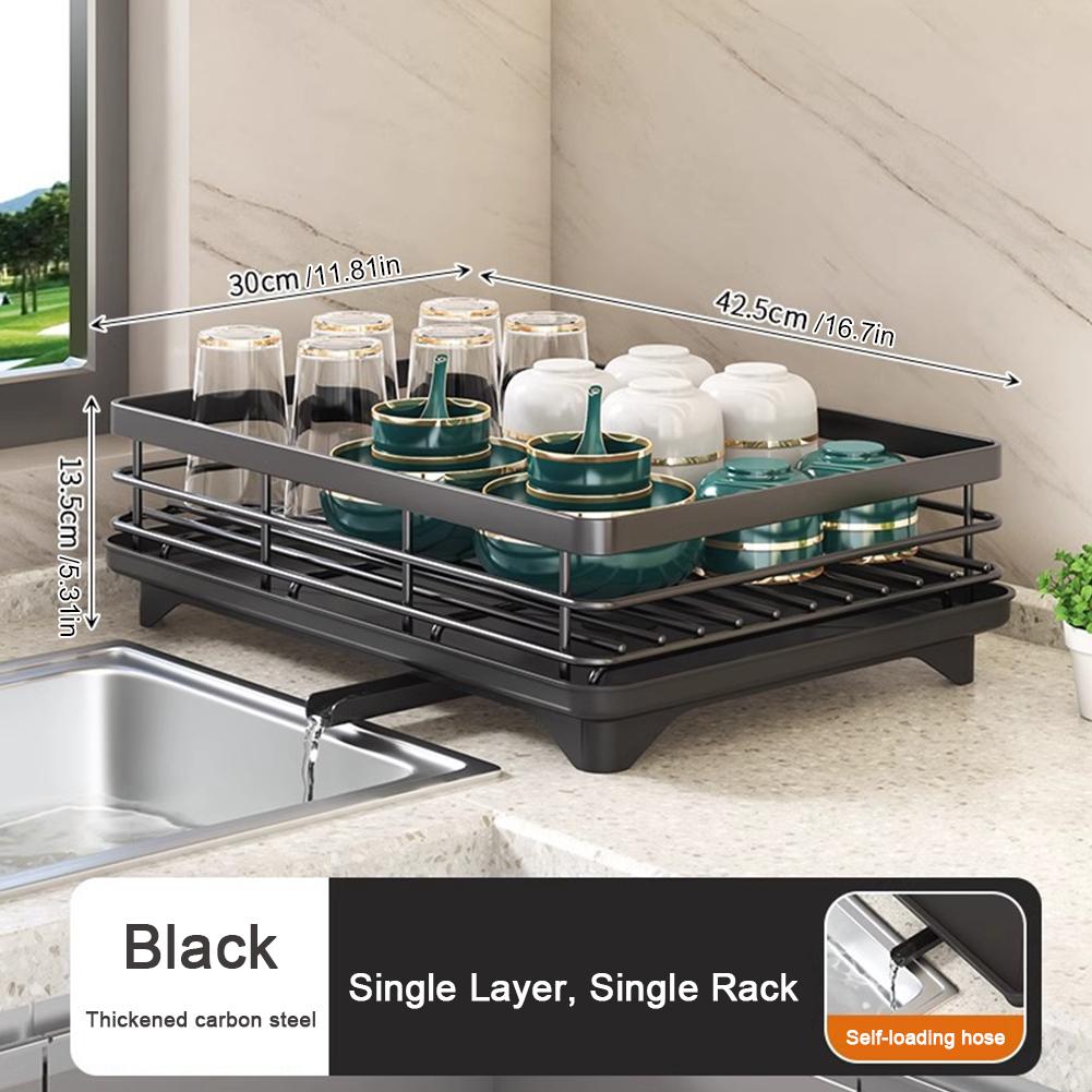 Dish Bowl Drainer Dish Drying Rack Adjustable Kitchen Plates Organizer with Drainboard Over Sink Countertop Cutlery Storage Hold 2