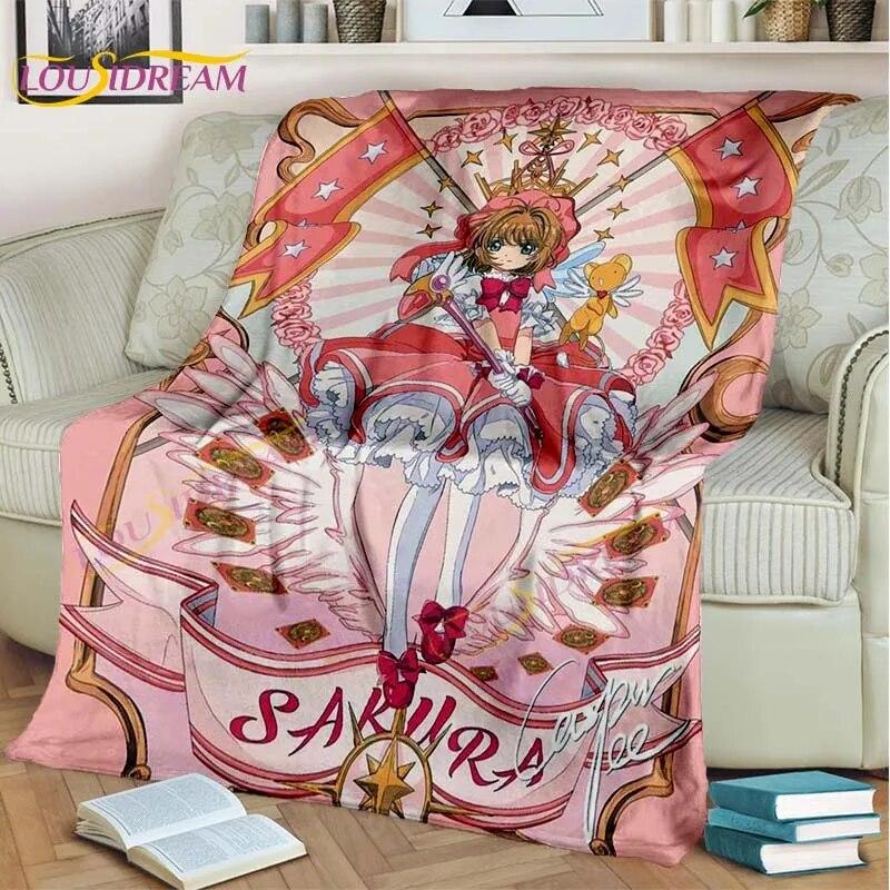 Одеяло с аниме-картой Captor Sakura, мультяшное одеяло Sakura-Star Crest, фланелевое одеяло, розовое одеяло для дивана-кровати, декор комнаты для девочек