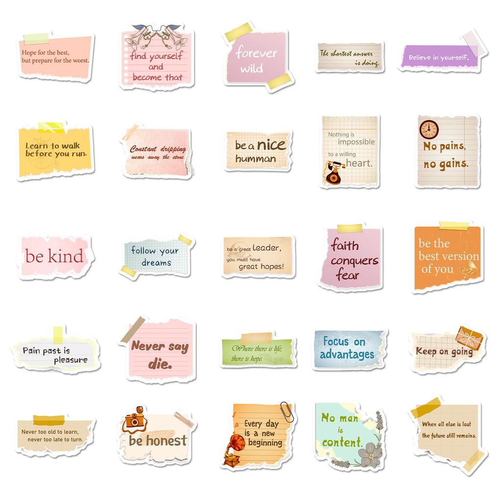 50 Hand-Torn Inspirational Text-On-Video Special-Shaped Stickers Diy Handbook Luggage Notebook Decorative Stickers