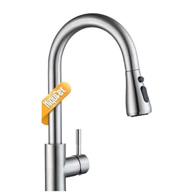 Modern Stainless Steel Single-Handle Kitchen Faucet with Pull Sprayer High Arc Brushed Nickel Design