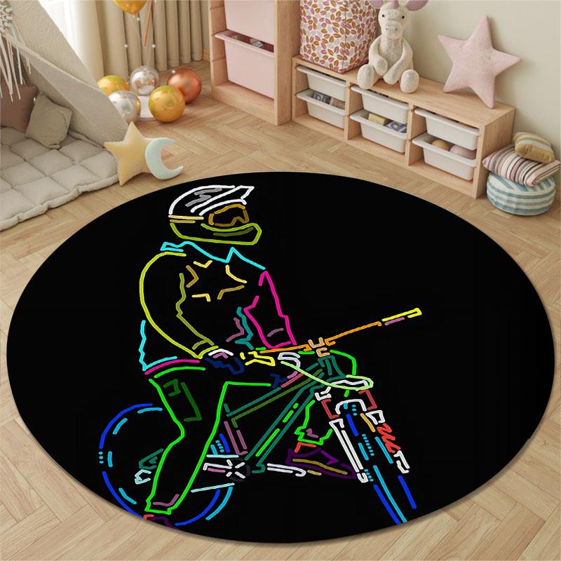 Chic Round Christmas Multicolor Area Rug, Non-Slip Floor Mat for Hallway