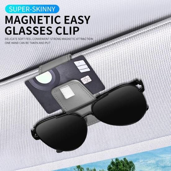 Magnetic Sunglasses Clip for Car Visor Faux Leather Glasses Holder Clip Car Interior Sunglass Holder