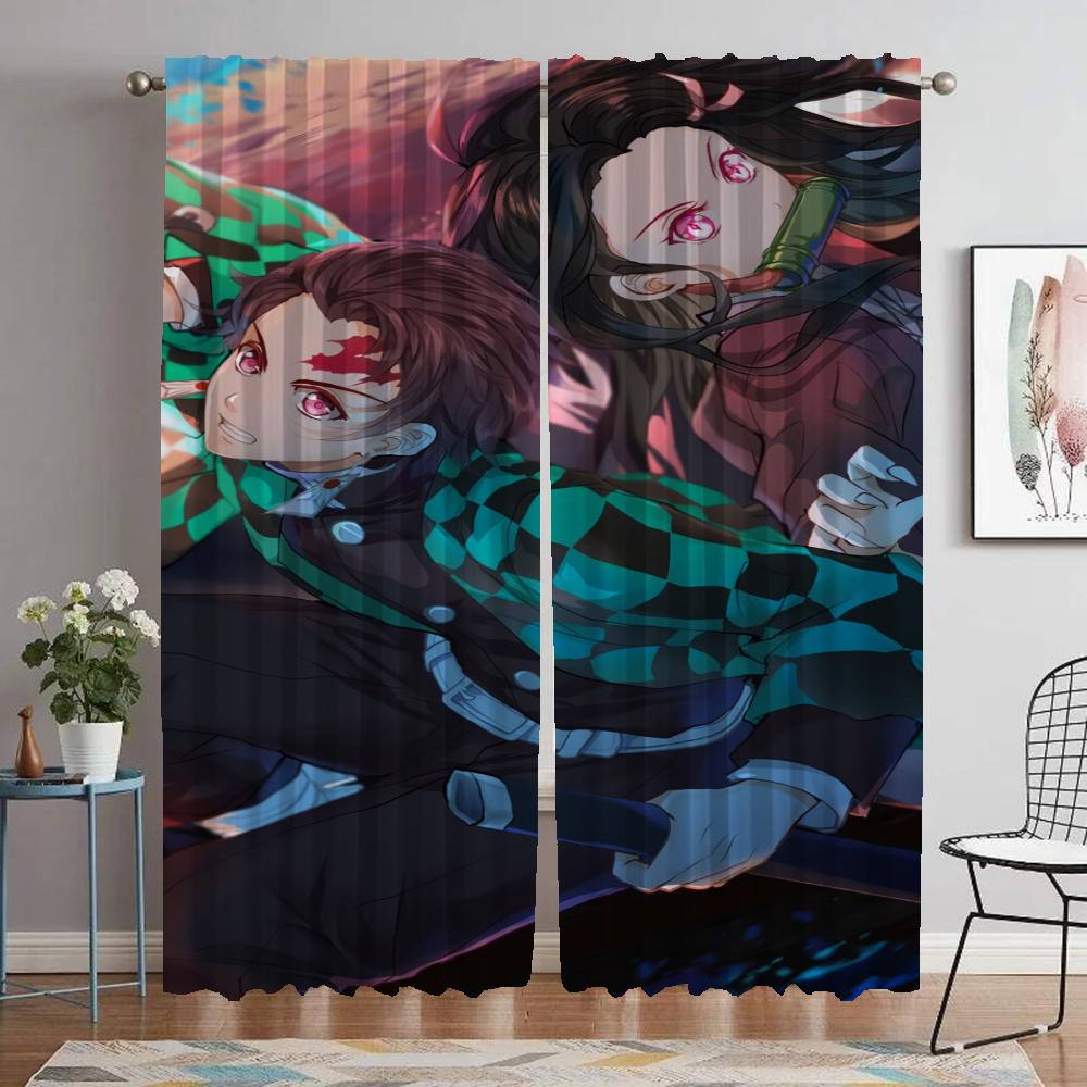 Современные шторы для гостиной для камеры Demon Slayer затемняющие шторы для домашнего интерьера шторы 2 шт. украшение на Хэллоуин