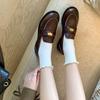 Sheepskin Leather Retro Polished Loafers Women's Shoes Light Mouth Single Shoes Women's Thick Heel Small Gold Coins British Small Leather Shoes