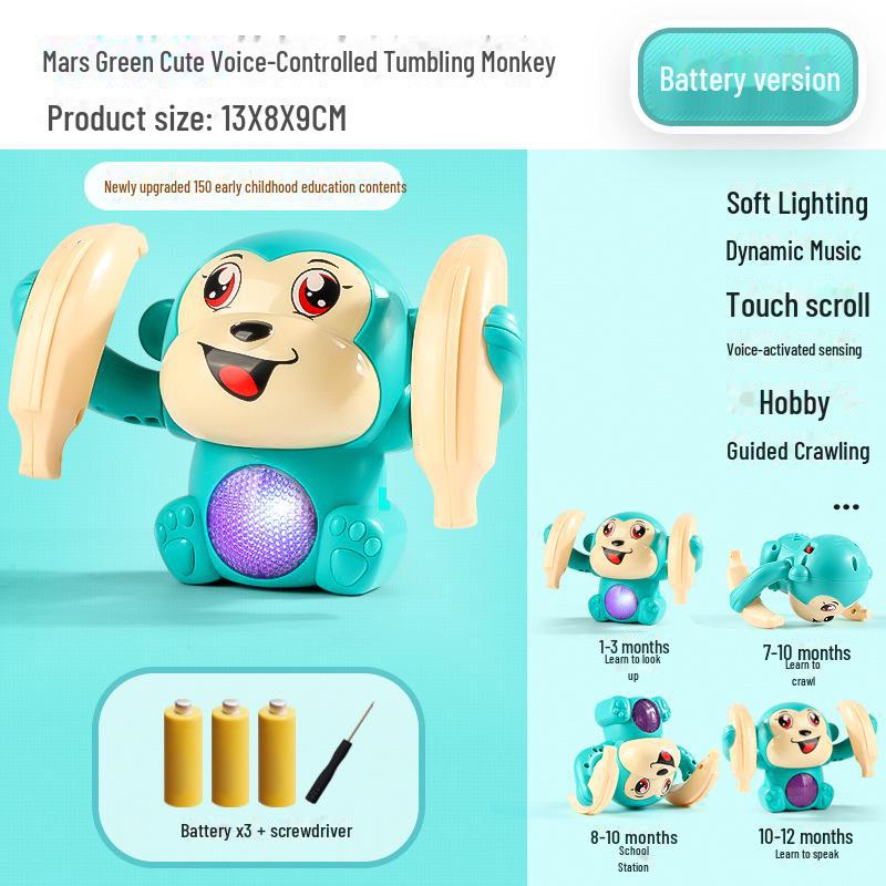 Детская светящаяся игрушка-обезьянка с голосовым управлением: Поощряет ползание у младенцев и способствует развитию навыков держания головы вверх.