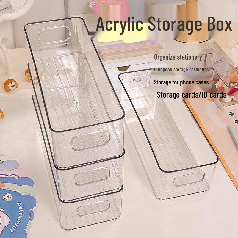 Узкий акриловый прозрачный ящик для хранения с разделителями для канцелярских товаров, носков и прочих мелочей