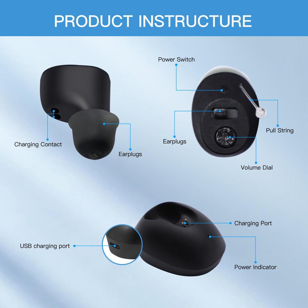 Слуховые аппараты для глухоты, перезаряжаемый усилитель звука, беспроводные наушники, инструменты для оказания первой помощи, USB-устройство Audifono