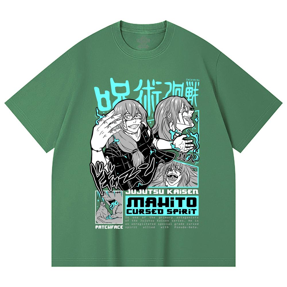 230 г/м² 100% хлопок Jujutsu Kaisen V63 Принт Махито Унисекс Тяжелая хлопковая футболка