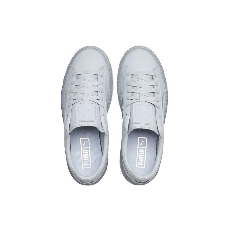 PUMA Basket Platform Core Light Blue / Silvery Low Board Shoes Women's (Unisex) Skateboard Shoes 364040 10