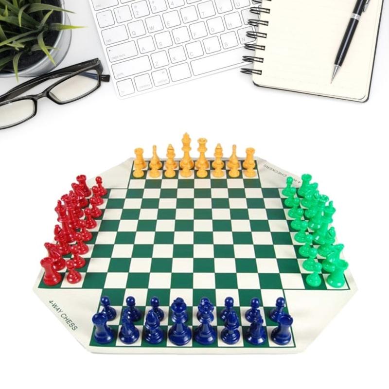 4-Way Chess Set Travel Chess Game With Chessboard and Chess for Group Gatherings