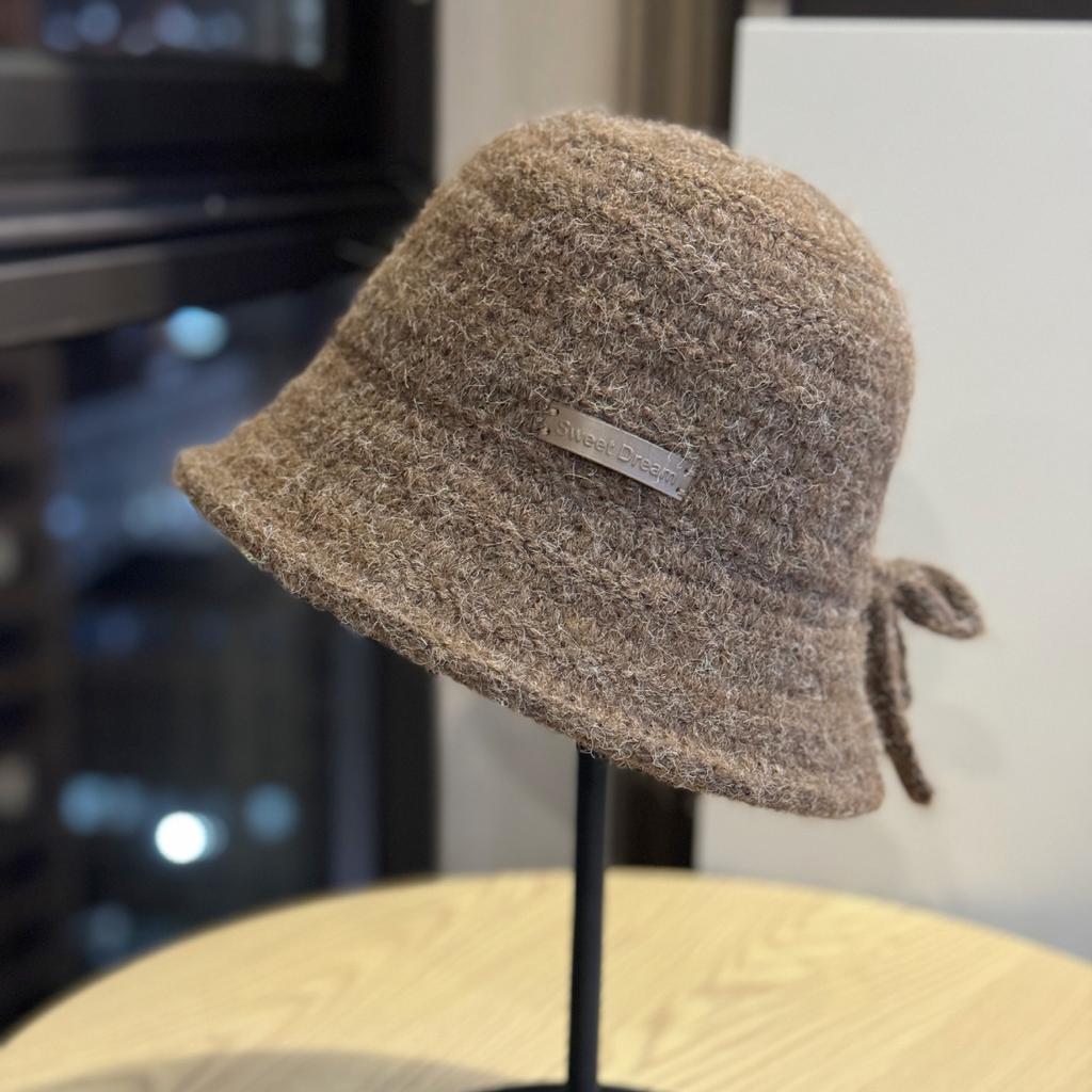New Autumn and Winter Bow Knitted Fisherman Hat for Women Fashionable and Versatile Face Showing Small Slit Ear Protection Hat Basin Hat Cold Hat