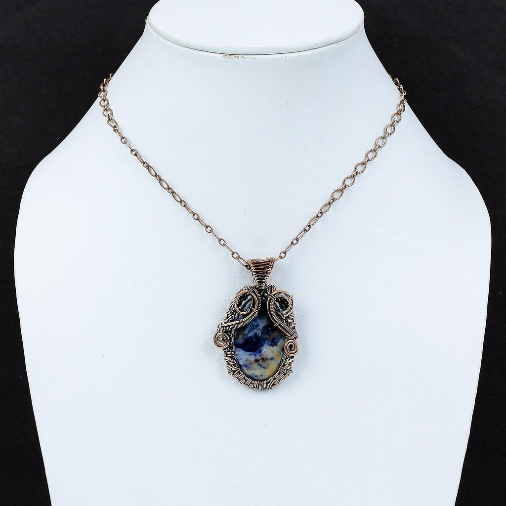 Кулон из содалита, медная проволока, кулон, ювелирные изделия из содалита, элегантный кулон, кулон ручной работы, медные украшения, кулон с драгоценным камнем, подарок для нее