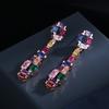 Silver High Definition Contrast Fashion Earrings Super Flash Zircon Earrings Colorful Tourmaline Long Earrings Party Gift