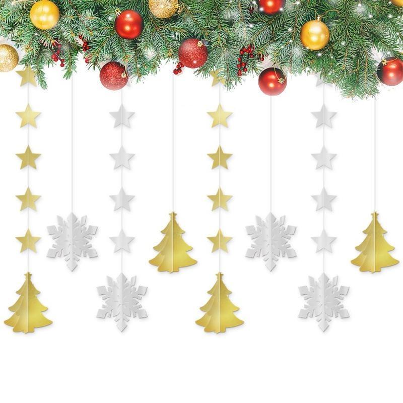 8Pcs Easy to Hang Christmas Tree Ornaments Gold Silver Snowflake Star Decor for Xmas Party Home Winter Holiday Decorations