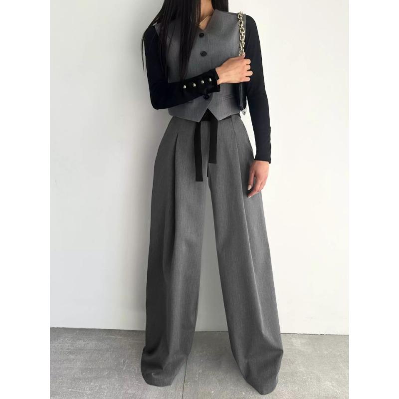 Suit Wide Leg Pants Advanced Sense of Solid Color Temperament Commuter Slim Pants Woman