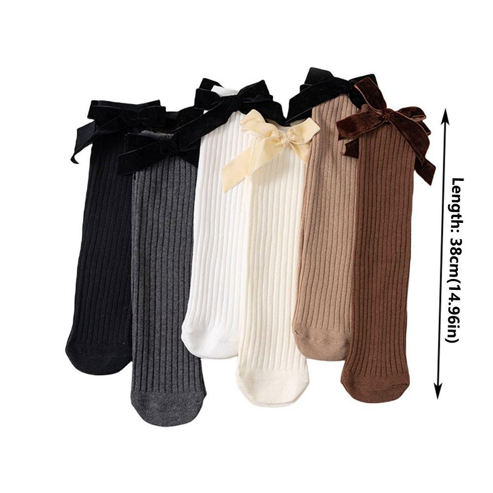Cotton Blend Knee High Socks Knit Texture Ribbed Knit Socks Children's Stockings For Daily Wear