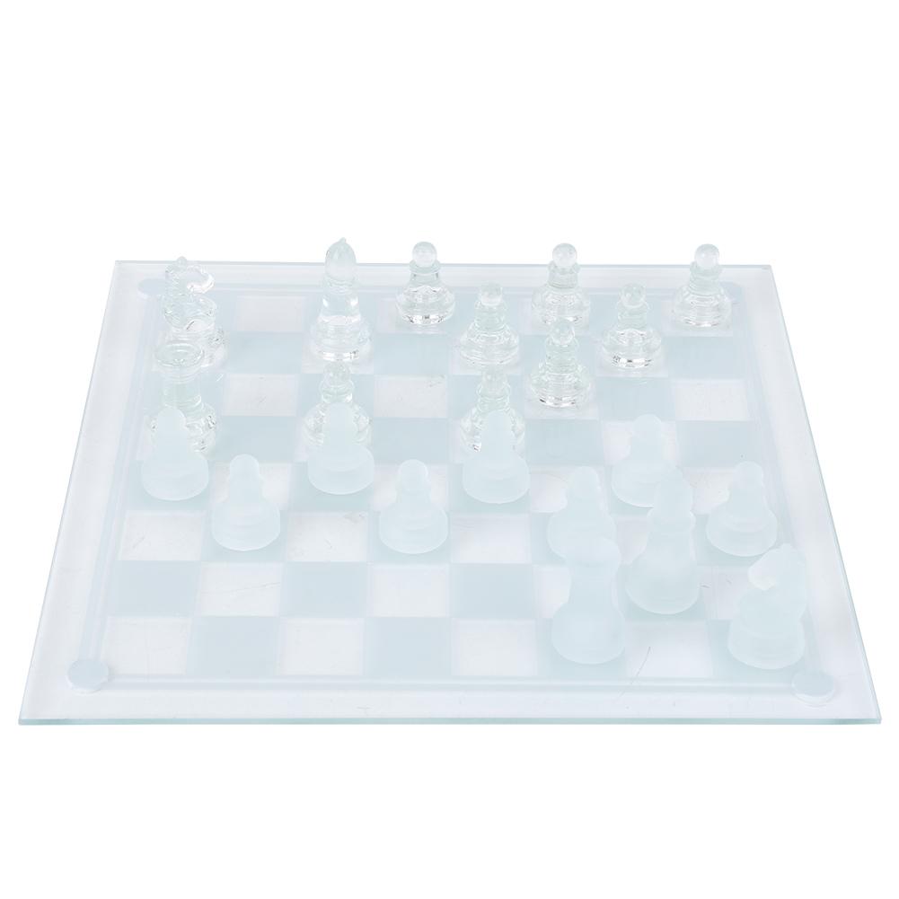 25x25cm Dull Polish Glass Crystal International Chess 1 Checkerboard and 32 Chessman