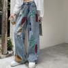 High Street Vintage Color Print Loose Jeans Women 2000s Y2k Straight Casual Wide Leg Pants Ladies Fashion Design Retro Baggy Trousers