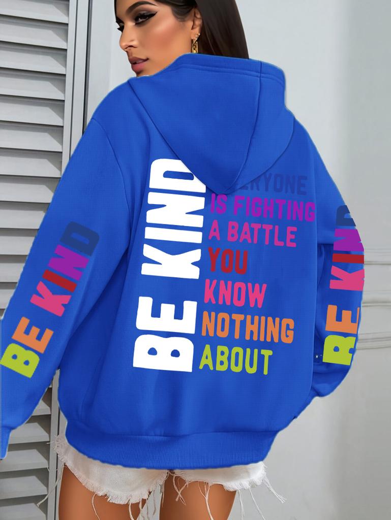 Be Kind-sudaderas con capucha para mujer estampado de letras forro polar cálido con capucha sudaderas holgadas