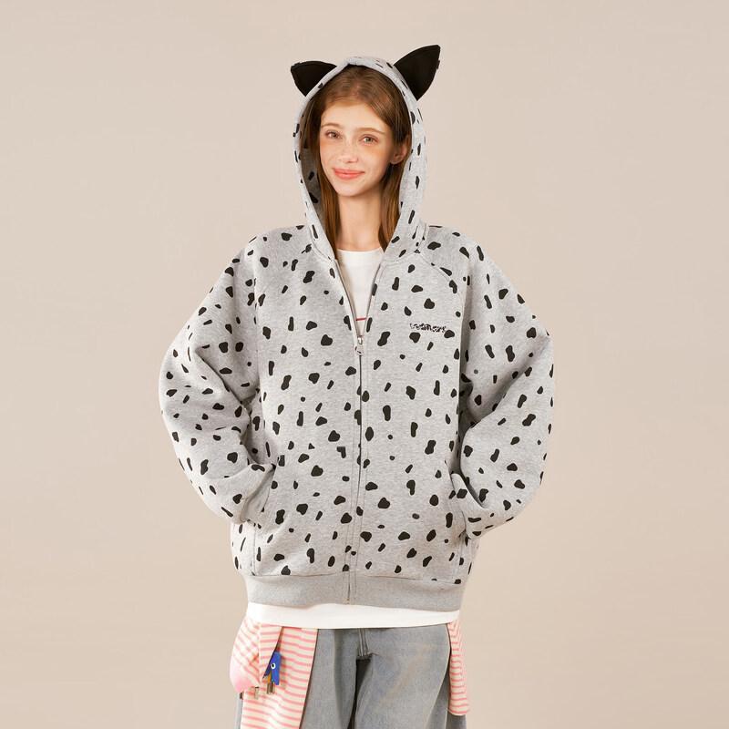 ICH MODE Spotted Full-Print Ear Hoodie Cardigan