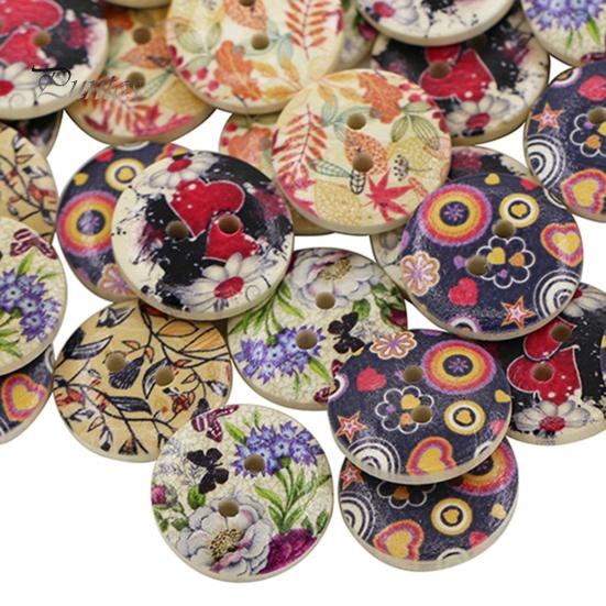 50 шт./пакет, 2 отверстия, нежная милая деревянная пуговица с отверстиями для домохозяйки