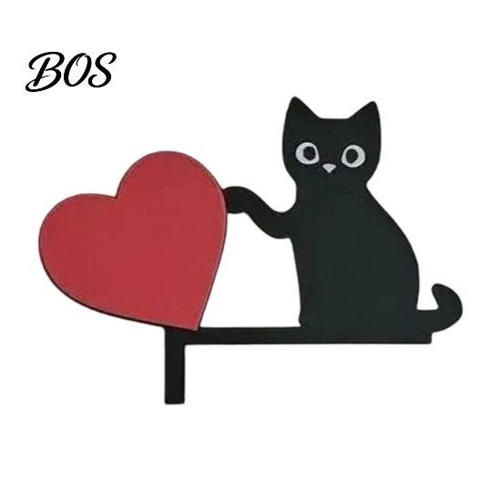 Cute Animal Shelf Sitter Wooden Cartoon Cat Door Frame Pendant, Black Corner Stylish Cabinet Edge Decor Decoration, Decorative Wall Sticker for Photo