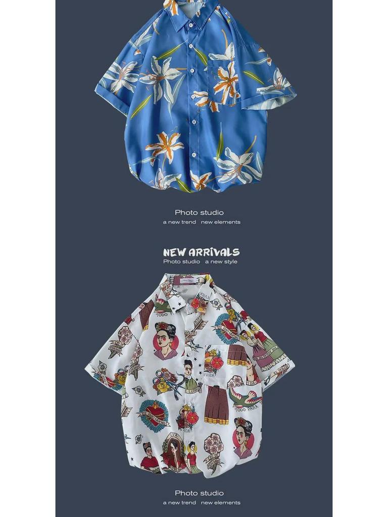 Летняя корейская ретро-цветочная свободная рубашка для пары - модный мужской топ с коротким рукавом